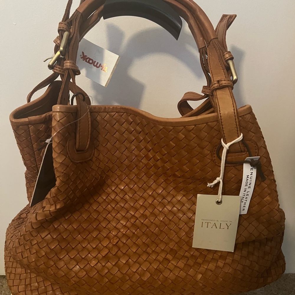 Italian Woven Leather Tote Bag - Brown
